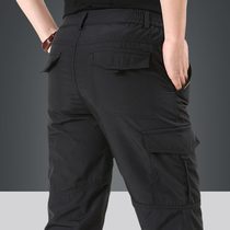Outdoor quick-drying pants mens spring and autumn thin multi-pocket hiking pants loose straight tooling trousers middle-aged charge pants
