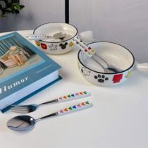 ins cartoon cute michishi rupees student portable fork spoon ceramic handle stainless steel spoon set household Bento