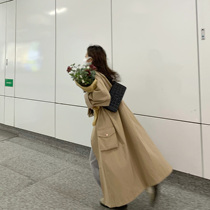 YUYUREAL-21ss Korean version of the long khaki windbreaker womens autumn and winter single-breasted small coat jacket