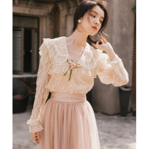 French retro temperament court style suit 2021 new female super fairy sweet mesh skirt two-piece female