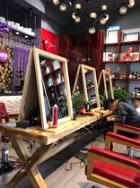 Vintage solid wood single-sided double-sided mirror makeup mirror Hair cut wall mirror Hair salon barber shop mirror table Hair mirror table