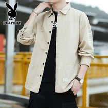 Playboy Spring and Autumn work shirt mens long sleeve jacket loose lapel mens handsome shirt Korean version trend