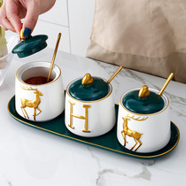 Seasoning can set household high-end ceramic seasoning tank kitchen salt monosodium glutamate seasoning box combination moisture-proof