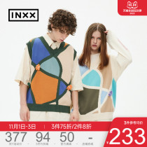 (INXX)Standby Unisex Detachable Floral Tank Irregular Color Check Sleeveless Knit
