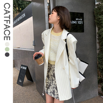 Cat sauce purple white suit jacket female small spring and autumn fashion stripe casual suit temperament Korean jacket
