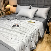 2022 new summer cool quilted by four sets of machine washable genuine silk summer air conditioning by summer thin ice silk quilt