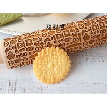 Export to Japan solid wood roller carving printing Qiqu cookie rolling pin pattern rolling stick Face Stick embossing tool