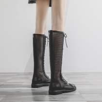 Slim Skinny Boots Woman Summer Thin hollow mesh inner heightening long boots flat bottom high cylinder cool boots breathable summer mesh yarns