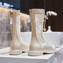 Middle cylinder mesh yarn breathable white Martin boots female dermis 2022 summer new thin section hollowed-out 100 lapped thick bottom cool boots