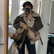 Korean version of Hong Kong wind leather wool one thick cotton clothes female students winter New color loose wild cotton coat coat tide
