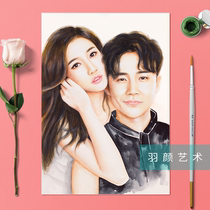 Yuyan couple portrait portrait painting two person head photo turn pure hand-painted 100% birthday commemorative gift
