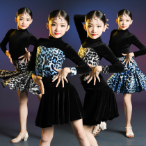 Childrens Latin dance skirt girls split suit autumn and winter new childrens long sleeve Latin performance competition costumes