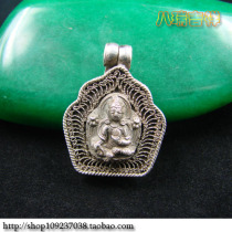 Nepal 925 sterling silver handmade green female Buddha statue Gan Wu box pendant pendant amulet