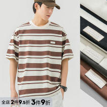 Woodsoon Strip Short Sleeve Summer Heavy Link Boys T-shirt Current Leisure Mens Top