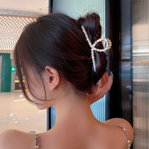 Korean pearl grab clip large hairpin back of the head elegant temperament shark clip net red headdress 2021 new trend