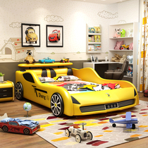 Cartoon bed boy 1 2 meters 1 5 meters teen car girl bed with guardrail creative childrens leather bed spot