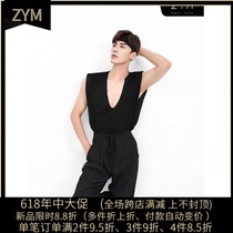 ZYMN001 (Shoulder pad ceremony)Top V-neck design vest with shoulder pad Latin dance practice suit mens summer