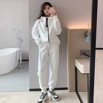 Sports Set Female 2021 Spring and Autumn Korean Loose Leisure Set Slim Plus Velvet Sweat Set Running Two Piece