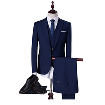 Navy blue one-button Korean version of the mens suit suit plus fat plus size wedding work suit three-piece set Photo studio