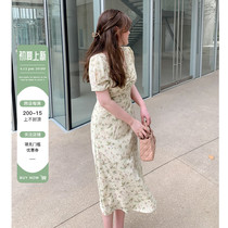 Wine Heart Custom Small Paving v Collar Crushed Floral Dress Woman Summer Fat Mm Display Slim Snowspun Dress Code Style Bubble Cuff Long Skirt