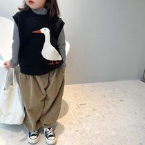 Salted egg shrimp girl duck wool vest baby autumn winter sweater waistcoat children loose knitted vest