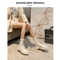 White thick-soled Martin boots womens summer thin spring and autumn single boots thick-soled fried street French boots 2021 new boots