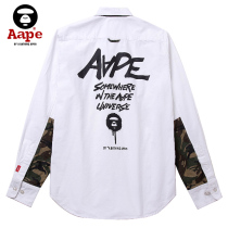 Japanese trendy brand APE shirt mens oxford spinning camouflage stitching badge embroidery loose couple ape casual shirt