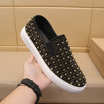 European Standing Tide Cards Rivets Shoes 2022 Spring Autumn New Hand Drilling Genuine Leather Board Shoes Personality Fashion Set Foot Lefu Shoes