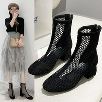 High heel Martin boots 2022 New female spring summer hollowed-out breathable mesh boots small crowdsourced design Fried Street small short boots