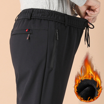 Dad pants plus velvet thickening middle-aged mens pants elastic spring and autumn winter middle-aged mens sports casual pants