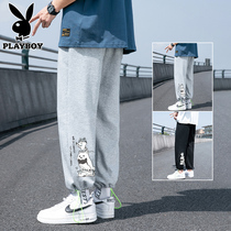 Playboy pants mens spring and autumn mens 2021 new casual winter clothes loose bunch feet nine long trousers tide