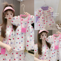 Girl Loving Princess Nepotism Dress Bubble Sleeves Parent-child Dress Mother Woman Foreign Air Fluffy Skirt Seaside Gown Birthday Child
