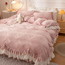 Winter coral velvet plus velvet bed four-piece padded double flannel quilt cover milk fleece bed podium princess style