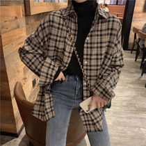  Plaid shirt womens 2020 autumn and winter new Korean version of the outer wear net red students wild loose long-sleeved shirt jacket tide