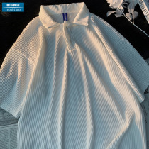 Japanese polo shirt mens Korean version of the trend loose casual ice silk breathable short-sleeved t-shirt pleated wild fashion clothes