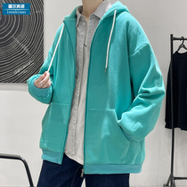 oversize hooded sweater mens autumn Korean version of the trend ins cardigan jacket mens Port wind loose large size clothes