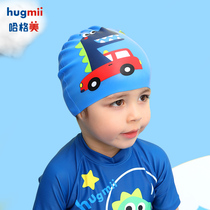 hugmii Childrens swimming cap Boy girl Silicone waterproof non-le head cute swimming cap baby swimming goggles equipment