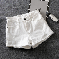  White denim shorts womens summer thin section 2021 new high waist super shorts suit wear thin ripped pants
