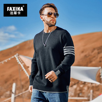 French rhinoceros card Tide brand large size mens autumn and winter plus fat big pullover round neck sweater fat striped bottled sweater