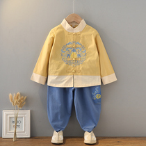Boys Hanfu autumn suit Chinese style children Tang costume spring and autumn boys ancient costume baby Republic of China wind cotton and linen childrens clothing