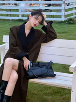 Wine afternoon port style retro female autumn new color color suit collar long coat loose thin curry trench coat coat