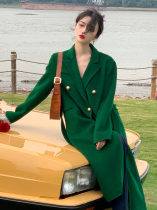 Wine afternoon homemade Hong Kong style vintage 100% pure wool double-sided tweed woolen coat long woolen coat women