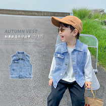 Childrens denim vest spring and autumn boys jacket 2021 new baby autumn top thin Western style childrens vest