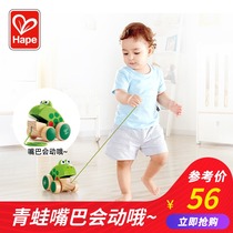 Hape drag frog children baby hand pull pull pull pull line rope pull car baby toddler educational toy 1 year old