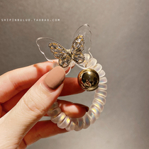 South Korea 2021 new transparent crystal butterfly telephone line hair ring headdress cute tie hair ponytail hair rope woman