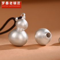 Luotai Old Silversmith 999 Sterling Silver Gourd Pendant Men and Women Couple Style Hollow Openable Contents Necklace Pendant