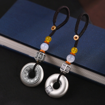 Luotai old silversmith 999 sterling silver safe clasp pendant mens and womens trendy hand-woven car key pendant jewelry