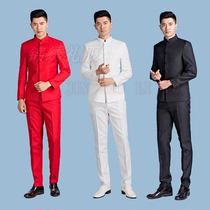 Zhongshan suit suit mens youth middle-aged and elderly slim suit dress banquet stand black white table performance Chinese style