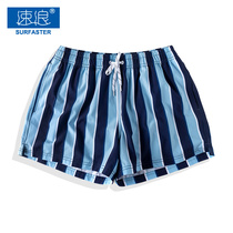 Fast waves beach pants mens seaside vacation can enter the water black striped shorts hot spring swimming trunks three-point belt lining