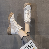 Hong Kong leather boots breathable mesh Martin boots hollow high-top shoes womens 2021 summer thin boots cold boots short boots